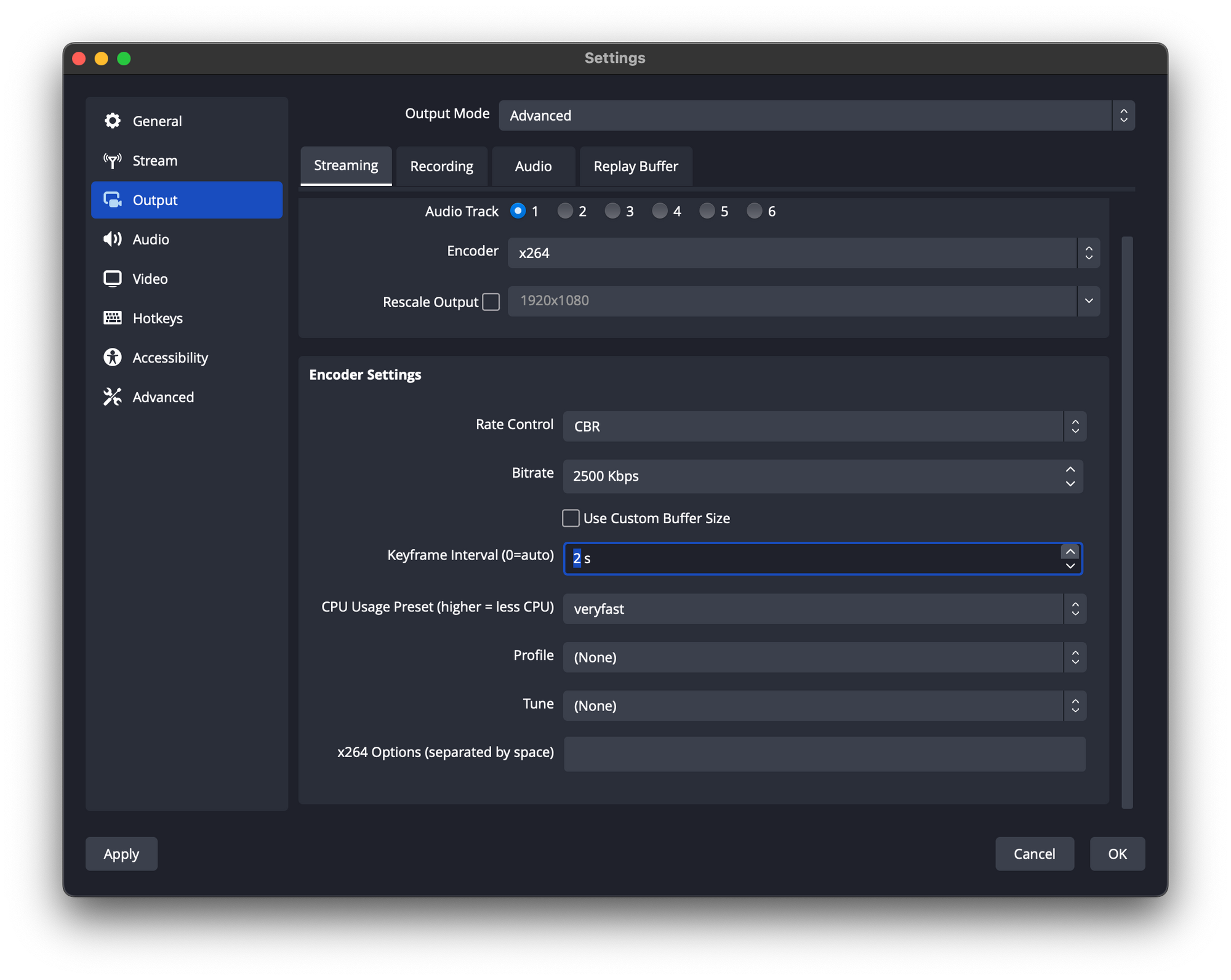 OBS Studio output settings